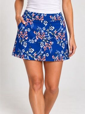 Mario Serrani Blue Floral Skort Skirt XL Stetchy golf tennis resort pull on